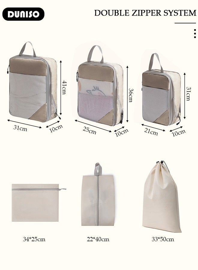 DUNISO 6 PCS Compression Packing Cubes for Suitcase, Waterproof Suitcase Organizer Bags, Compressible Packing Cubes for Carry on Suitcase, Expandable Packing Pouches, Lightweight Luggage Organizer Bags for Travel Essentials Accessories - Image 4