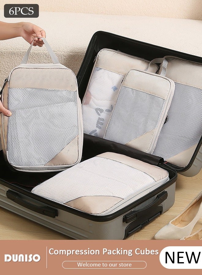 DUNISO 6 PCS Compression Packing Cubes for Suitcase, Waterproof Suitcase Organizer Bags, Compressible Packing Cubes for Carry on Suitcase, Expandable Packing Pouches, Lightweight Luggage Organizer Bags for Travel Essentials Accessories - Image 1