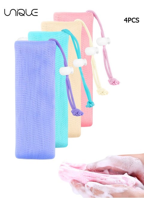 4 Pcs Exfoliating Mesh Soap Pouch - Soap Bags for Shower - Mesh Soap Bag Bubble Foam Net for Body Facial Cleaning Tool