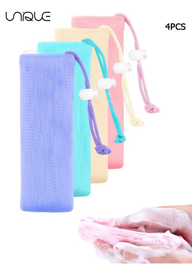 Unique 4 Pcs Exfoliating Mesh Soap Pouch - Soap Bags for Shower - Mesh Soap Bag Bubble Foam Net for Body Facial Cleaning Tool  - Image 1