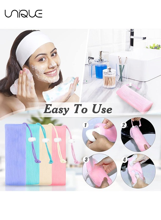 Unique - 4 Pcs Exfoliating Mesh Soap Pouch - Soap Bags for Shower - Mesh Soap Bag Bubble Foam Net for Body Facial Cleaning Tool - Image 1