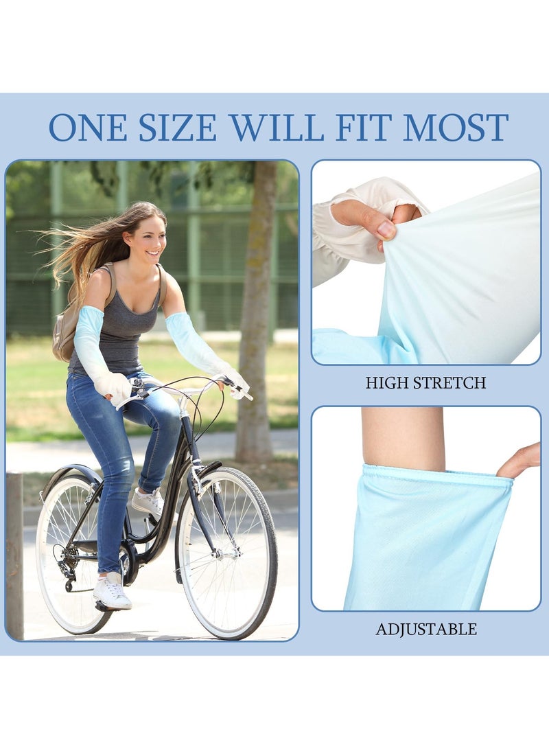 SOLARAE 2 Pair Sun Protection Sleeves Driving Fingerless Sun Sleeves Adjustable Arm Sleeve with Gloves UV Protection Cooling Arm Sleeves Cover for Gardening - Image 2