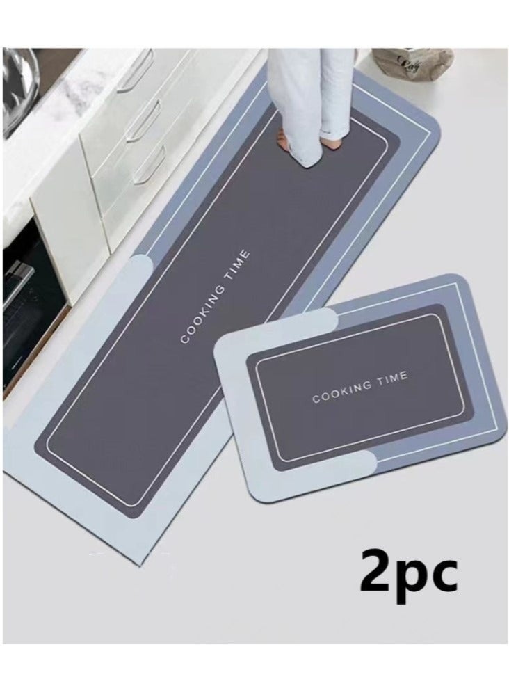 2 Piece Kitchen Floor Mats, Super Absorbent Bathing Room Rug, Washable Kitchen Carpet, Slip-Resistant Diatom Mud Floor Mat for Office, Laundry, Bathing Room  - Image 1