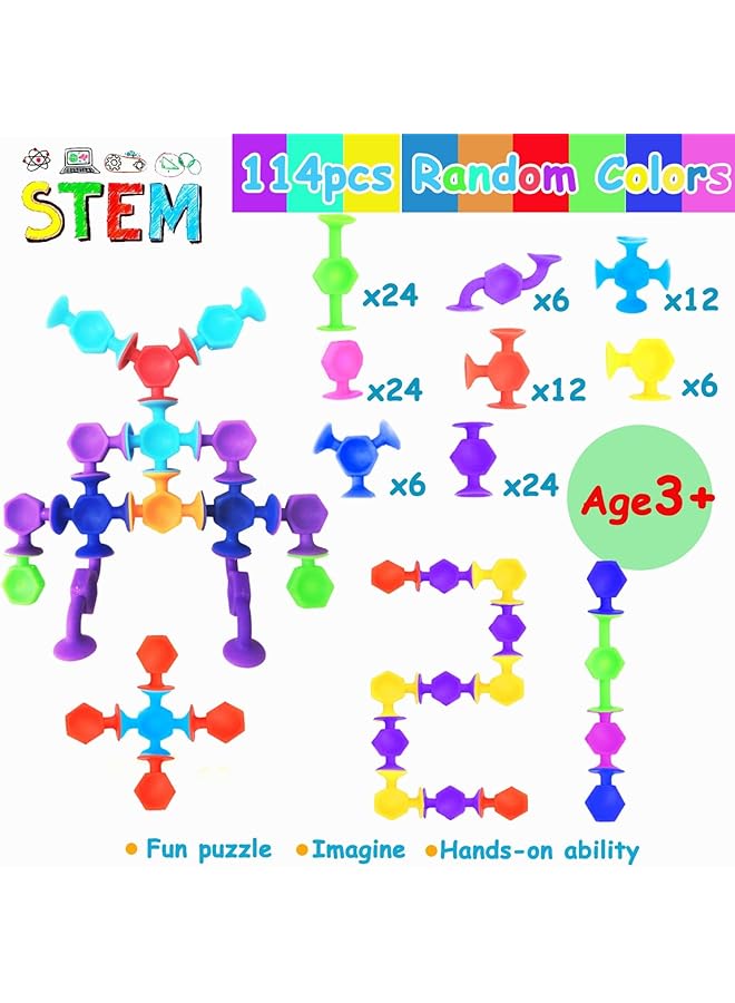 KASTWAVE 114Pc Suction Cup Building Toys Set Montessori Bath & Window Play Kit For Toddlers Kids Ages 3 8 Engaging Preschool Learning & Sensory Games For Family Ideal Autism Support Gift - Image 3