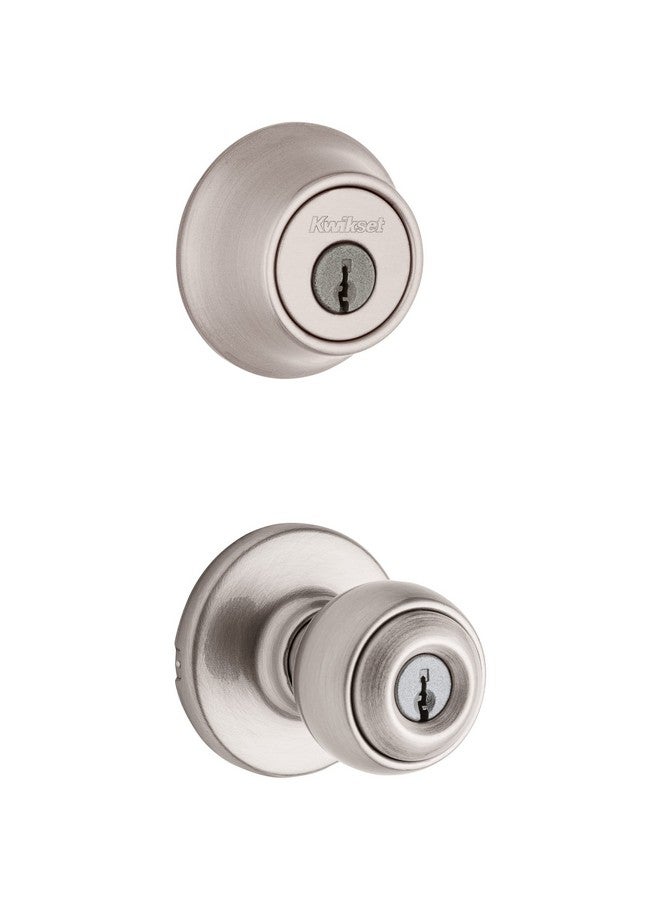 كويكسيت مجموعة مقبض دخول بولو Kwikset 96900-320 مع مزلاج أسطواني أحادي من النيكل الساتان - Image 1
