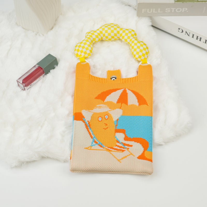Mobile Phone Bag Cute Cartoon Knitted Mini Mobile Phone Bag All-Match Commuter Shoulder Messenger Bag Handbag - Image 1