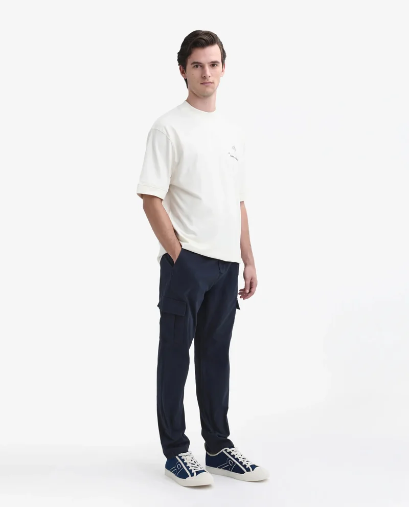 Rare Rabbit Rare Rabbit Mens Apex Navy Cotton Linen Solid Cargo Style Regular Fit Trouser