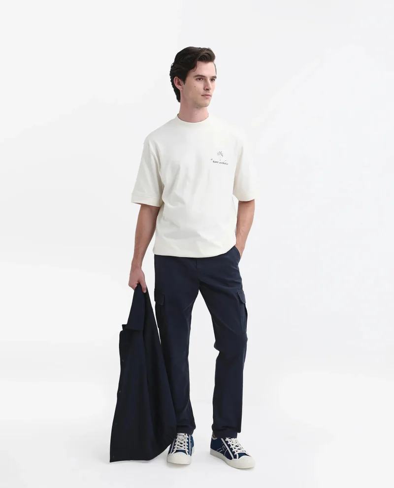 Rare Rabbit Rare Rabbit Mens Apex Navy Cotton Linen Solid Cargo Style Regular Fit Trouser