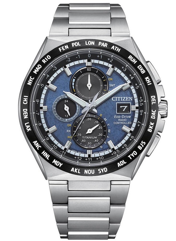 CITIZEN Eco-Drive Global Radio Controlled Mens Watch AT8238-84L – Dark Blue Dial with Silver-Tone Markers, Super Titanium Case with Duratect Coating, World-Time Function, 43mm, Eco-Drive, Radio-Controlled, Sapphire Crystal  - Image 1