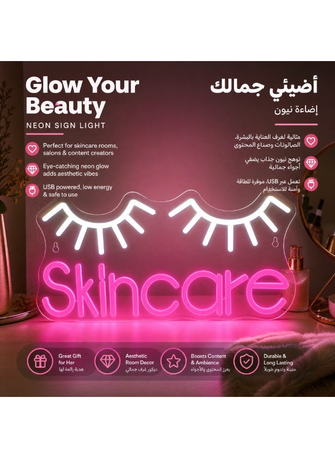 لوحة نيون "Skincare" LED بمنفذ USB مع التحكم بالسطوع - ديكور عصري للصالونات وغرف النوم، هدية مثالية للنساء. - Image 5