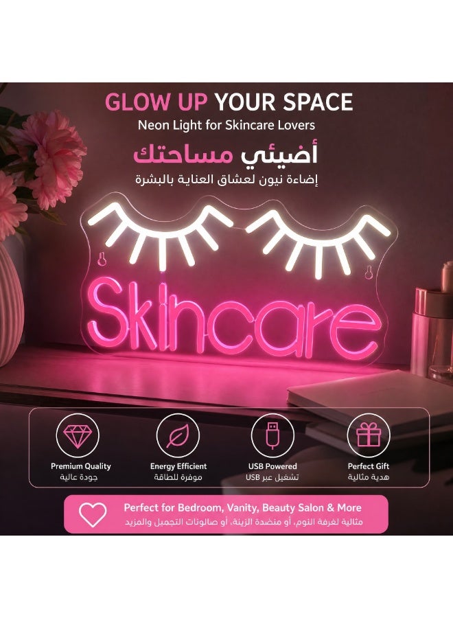 لوحة نيون "Skincare" LED بمنفذ USB مع التحكم بالسطوع - ديكور عصري للصالونات وغرف النوم، هدية مثالية للنساء. - Image 3