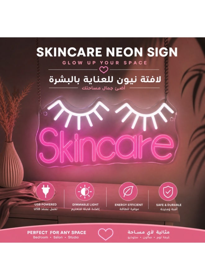 لوحة نيون "Skincare" LED بمنفذ USB مع التحكم بالسطوع - ديكور عصري للصالونات وغرف النوم، هدية مثالية للنساء. - Image 4