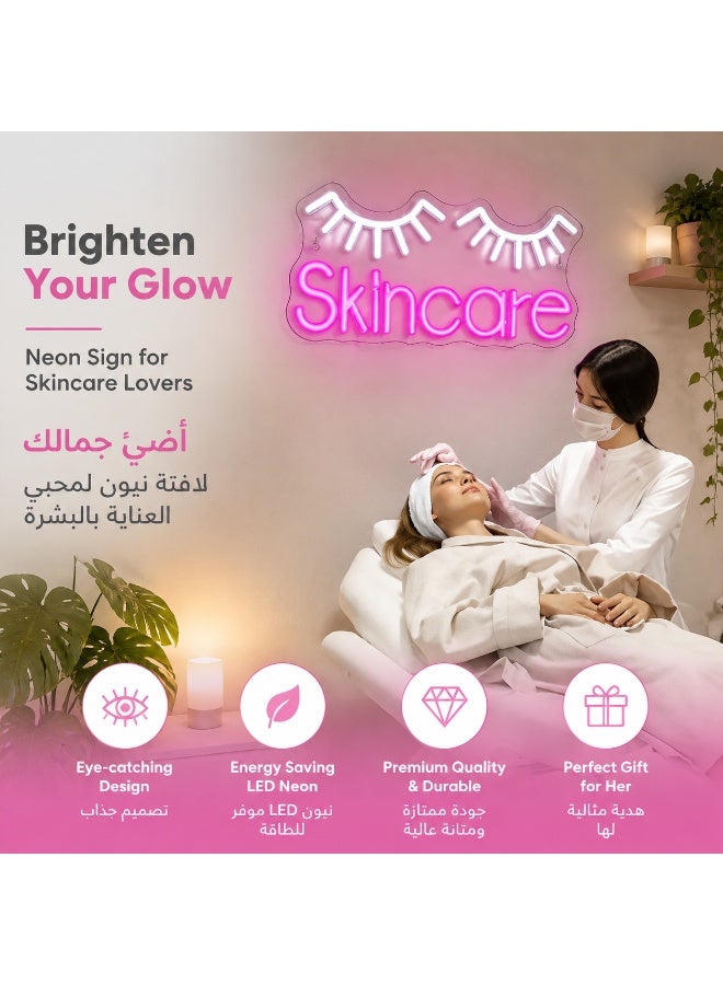 لوحة نيون "Skincare" LED بمنفذ USB مع التحكم بالسطوع - ديكور عصري للصالونات وغرف النوم، هدية مثالية للنساء. - Image 2