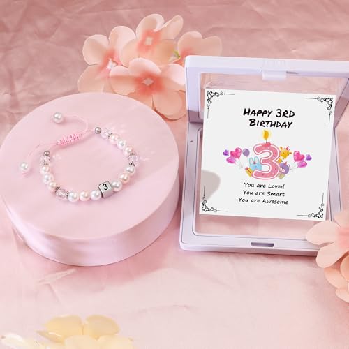 Sereney 3 Year Old Girl Birthday Gift, Adjustable Pink White Pearl Bracelet as 3yr Three Year Old 3rd Birthday Gifts for Teen Girls Daughter Niece Granddaughter - Image 3