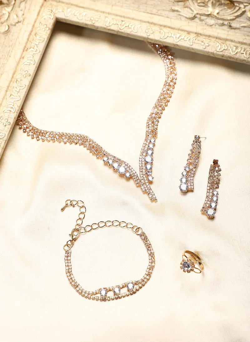 سوهي SOHI Women's The Crystal-Stone Jewellery Set For Party Wear | Crystal  Colour | Alloy Material | Lobster Clasp Closure | Artificial Stone Jewellery Set | Collar Necklace, Drop Earrings, Statemnet Bracelet & Finger Ring For Women & Girls