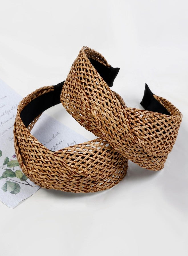 Tobeffect Straw Headbands for Women, 2 Packs Woven Twist Headbands Braided Fashion Boho Hairbands Non Slip Wide Rattan Head Bands Hollowed Hair Accessories - Image 1