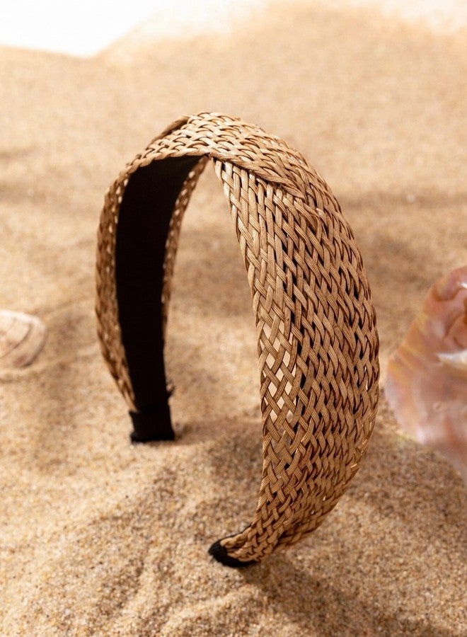 Tobeffect Straw Headbands for Women, 2 Packs Woven Twist Headbands Braided Fashion Boho Hairbands Non Slip Wide Rattan Head Bands Hollowed Hair Accessories - Image 4