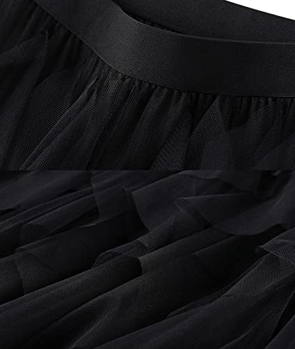 Femiserah Women's Long Rainbow A Line Tulle Tutu Skirts Tiered Skirt Petticoat（One Size, Tulle Black - Image 4
