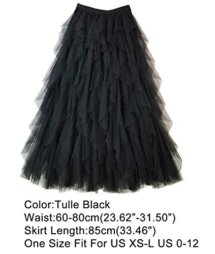 Femiserah Women's Long Rainbow A Line Tulle Tutu Skirts Tiered Skirt Petticoat（One Size, Tulle Black - Image 2