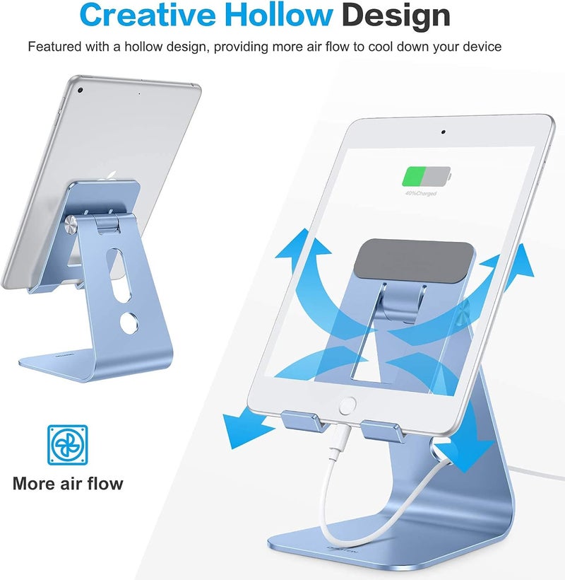 Omoton Adjustable Tablet Stand for Desk, Upgraded Longer Arms for Greater Stability, T2 Tablet Holder with Hollow Design for Bigger Sized Phones and Tablets Such as iPad Pro/Air/Mini, Blue - Image 5
