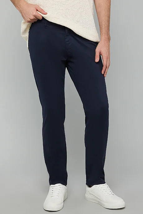 أر أند بي Solid Slim Fit Pants with Button Closure