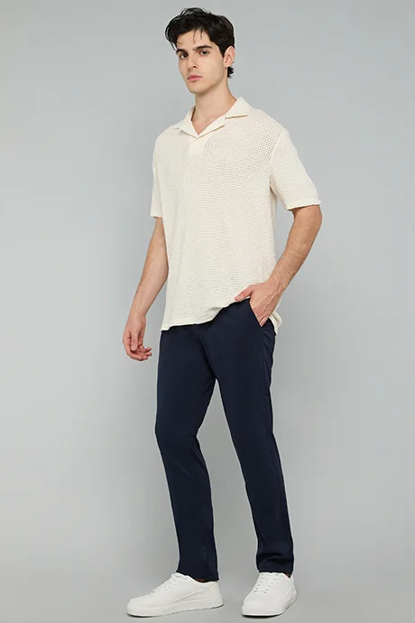أر أند بي Solid Slim Fit Pants with Button Closure