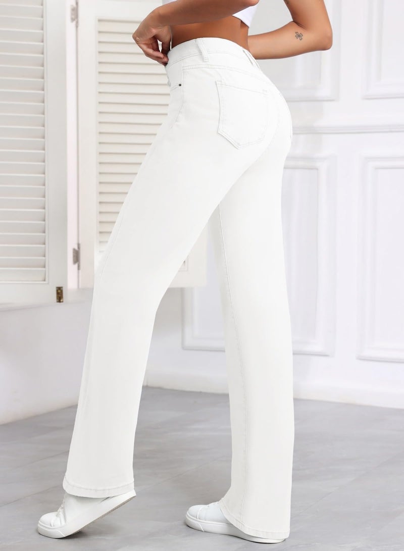 Sidefeel Women's White Jeans Wide Leg Jeans Woman Casual High Waisted Straight Leg Denim Pants Size 16 - Image 3