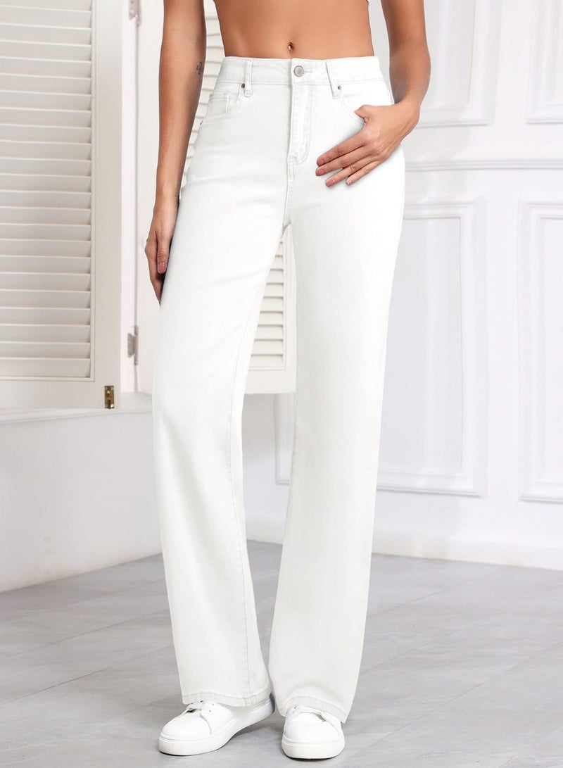 Sidefeel Women's White Jeans Wide Leg Jeans Woman Casual High Waisted Straight Leg Denim Pants Size 16 - Image 4