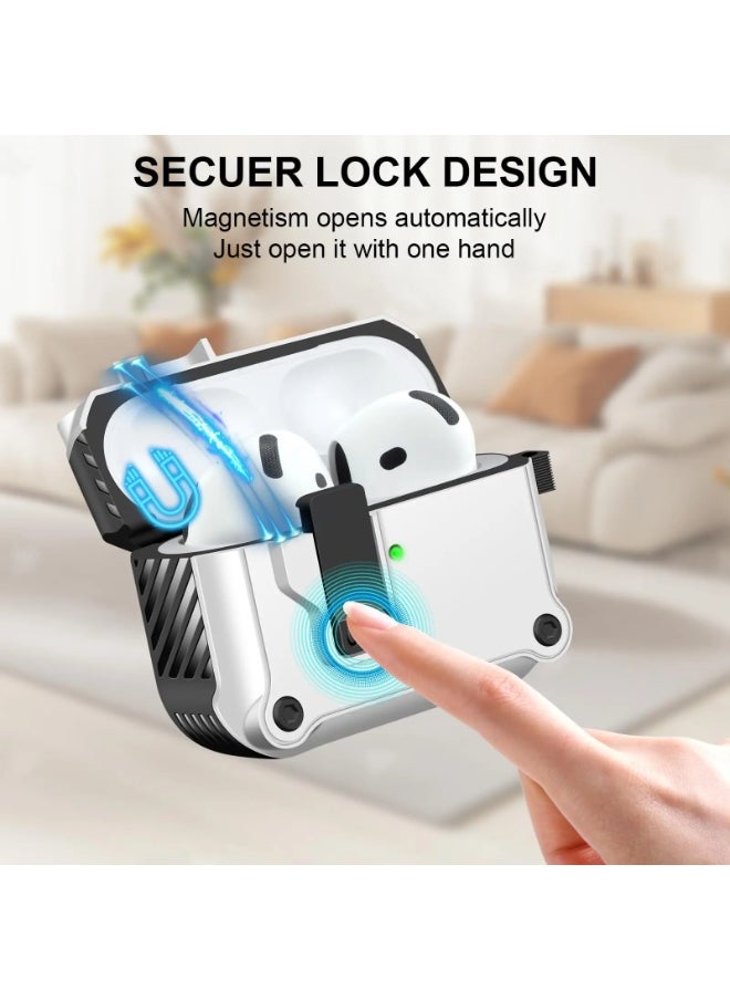 For AirPods 4 Case with Secure Lock Cover with Keychain Shockproof Protective Cover Multifunctional magnetic bracket, anti-fall
