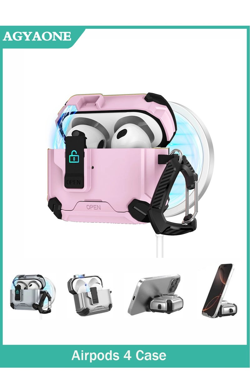 أجياون حافظة AirPods 4 مع غطاء قفل آمن مع سلسلة مفاتيح غطاء واقٍ مقاوم للصدمات وقوس مغناطيسي متعدد الوظائف ومضاد للسقوط - Image 1