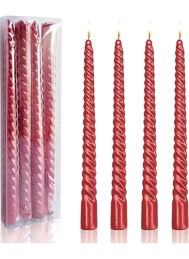 The Bros 10 inch Taper Candles Set of 4 tasteless Unscented smokeless burning Candles suitable for home, wedding, birthday parties and home decoration (Festive red) - Image 1