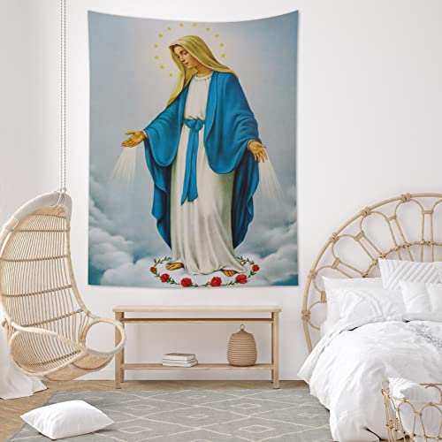 HVEST Blessed Virgin Mary Tapestry Mother of God Tapestry Wall Hanging Christian Wall Art Decorations Jesus Christ Wall Tapestries Holy Mary Backdrop for Bedroom Room Dorm Decor, 40Wx60H inches - Image 4