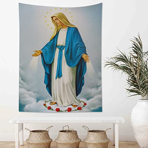 HVEST Blessed Virgin Mary Tapestry Mother of God Tapestry Wall Hanging Christian Wall Art Decorations Jesus Christ Wall Tapestries Holy Mary Backdrop for Bedroom Room Dorm Decor, 40Wx60H inches - Image 1