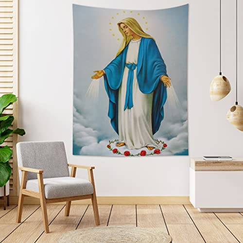 HVEST Blessed Virgin Mary Tapestry Mother of God Tapestry Wall Hanging Christian Wall Art Decorations Jesus Christ Wall Tapestries Holy Mary Backdrop for Bedroom Room Dorm Decor, 40Wx60H inches - Image 5