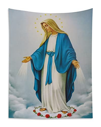HVEST Blessed Virgin Mary Tapestry Mother of God Tapestry Wall Hanging Christian Wall Art Decorations Jesus Christ Wall Tapestries Holy Mary Backdrop for Bedroom Room Dorm Decor, 40Wx60H inches - Image 2