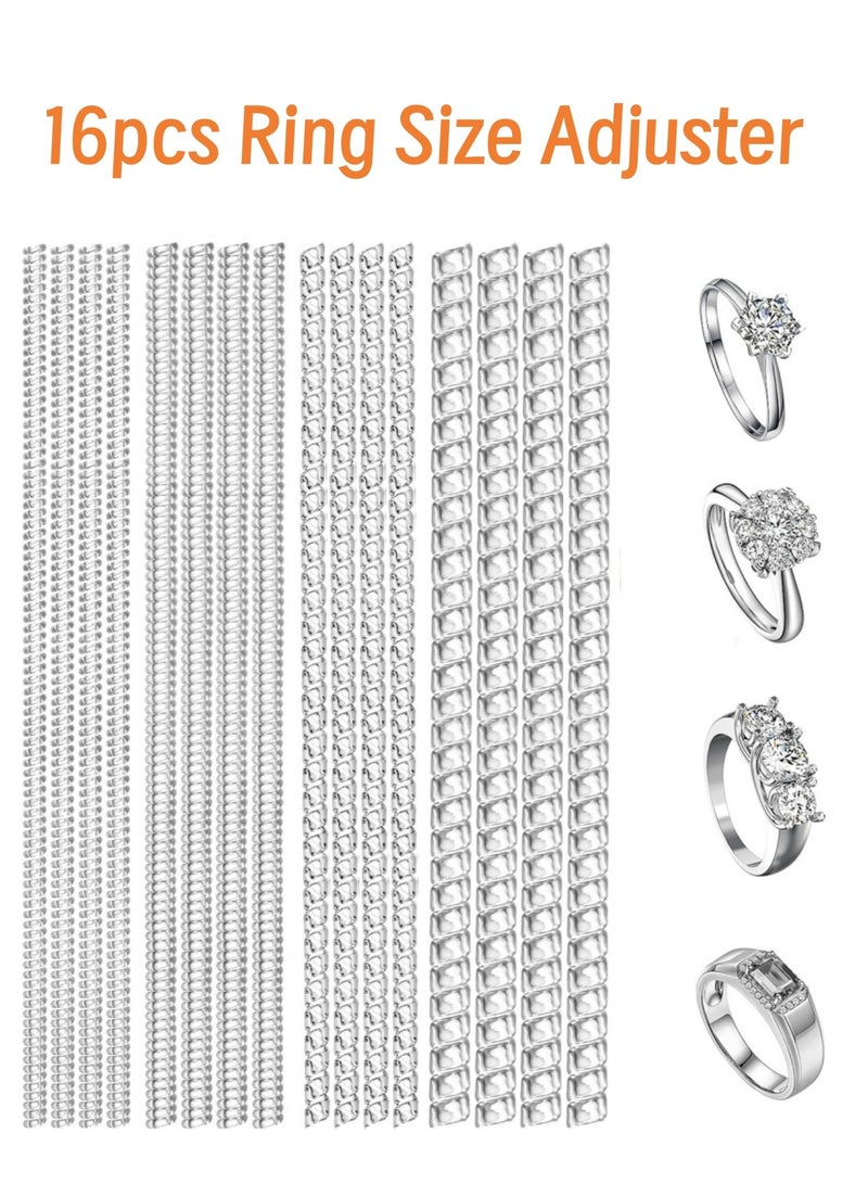 MJZ 16Pcs Ring Size Adjuster Ring Sizers for Loose Rings, Ring Adjuster for Loose Rings for Women & Men, Invisible Ring Size Guard, Spacer & Ring Tightener, Invisible Resizer, Stabilizer, Secure Fit  - Image 1