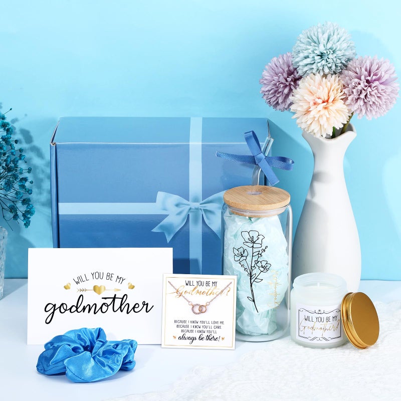 Singhoow 6 Pcs Godmother Proposal Gift Set, Will You Be My Godmother Gift Box, 12oz Glass Cup, Necklace & Scented Candle from Godchild for Baptism Motherâ€™s Day Birthday(Spanish,Blue) - Image 5