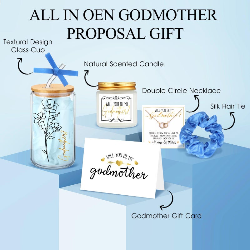 Singhoow 6 Pcs Godmother Proposal Gift Set, Will You Be My Godmother Gift Box, 12oz Glass Cup, Necklace & Scented Candle from Godchild for Baptism Motherâ€™s Day Birthday(Spanish,Blue) - Image 4