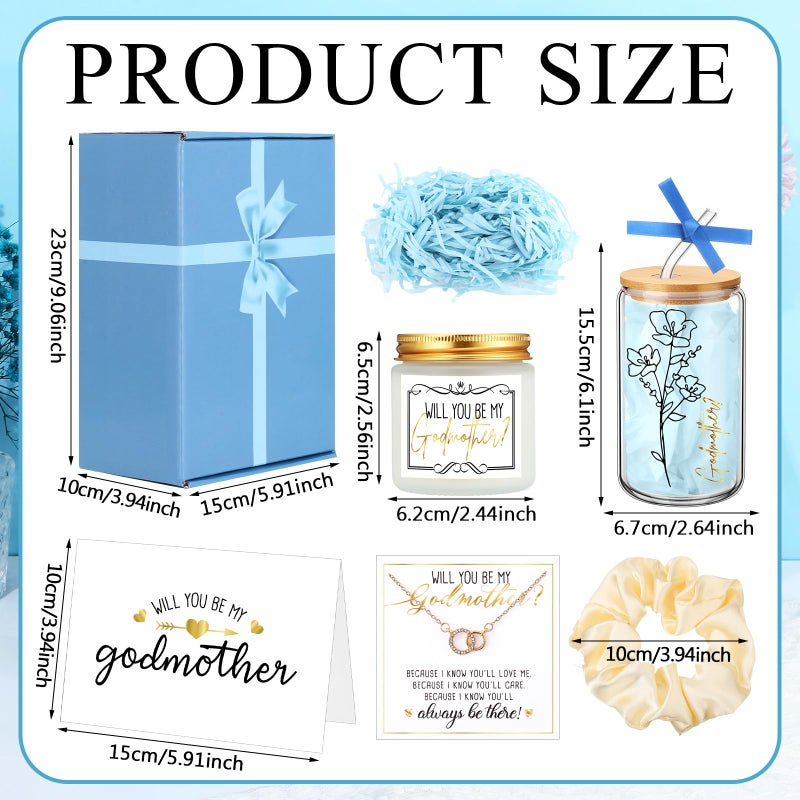 Singhoow 6 Pcs Godmother Proposal Gift Set, Will You Be My Godmother Gift Box, 12oz Glass Cup, Necklace & Scented Candle from Godchild for Baptism Motherâ€™s Day Birthday(Spanish,Blue) - Image 3