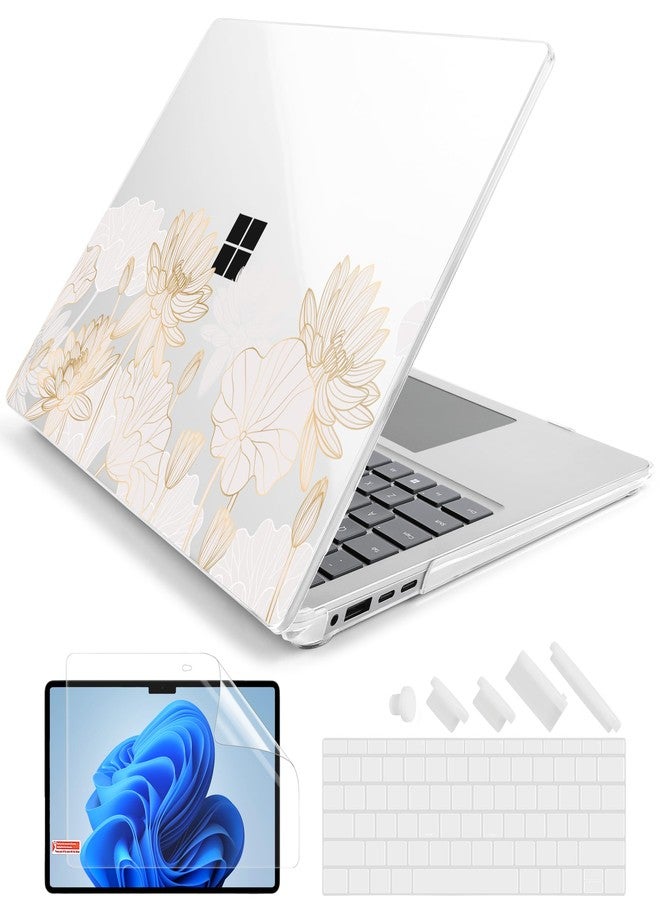 Batianda Premium Case for 2024 Microsoft Surface Laptop 13.8" Touchscreen (7th Edition) Creative Pattern Durable Scratch-Resistant Easy Install, with Keyboard Cover & Screen Protector, Gold Lotus - Image 1