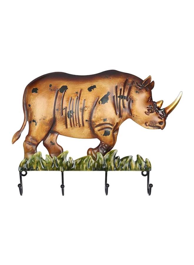 NIBEMINENT - Rhino Shaped Wall Pediment Hanger Brown/Black/Green 19.5 x 14.5centimeter - Image 1