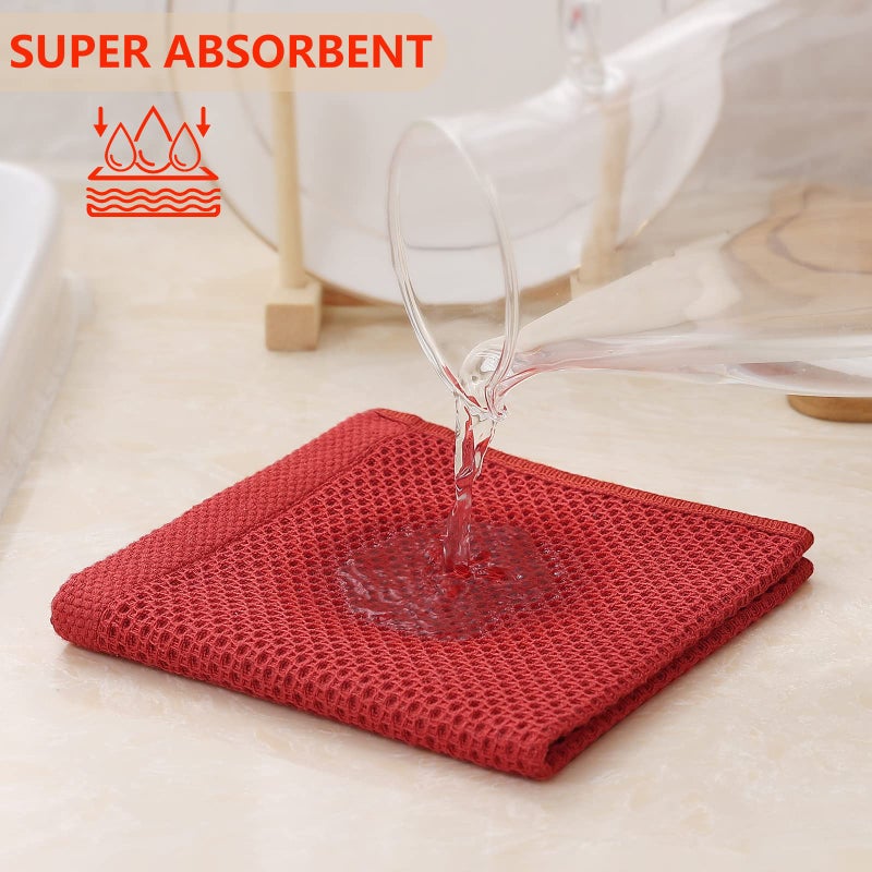 Kitinjoy 100% Cotton Kitchen Dish Cloths  6 Pack Waffle Weave Ultra Soft Absorbent Dish Towels for Drying Dishes Quick Drying Kitchen Towels Dish Rags  12 X 12 Inches  Brick Red - Image 4
