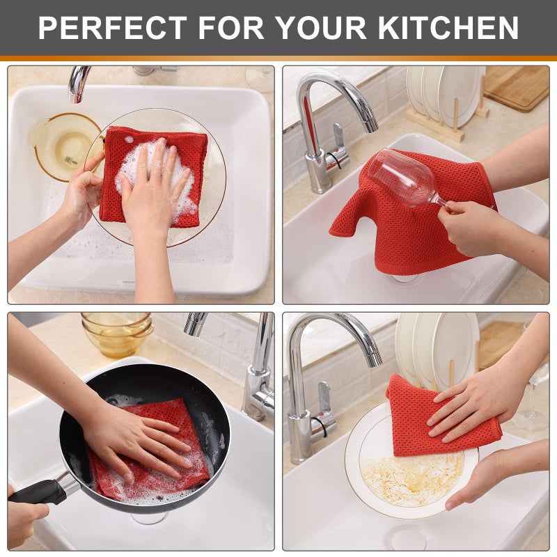 Kitinjoy 100% Cotton Kitchen Dish Cloths  6 Pack Waffle Weave Ultra Soft Absorbent Dish Towels for Drying Dishes Quick Drying Kitchen Towels Dish Rags  12 X 12 Inches  Brick Red - Image 5
