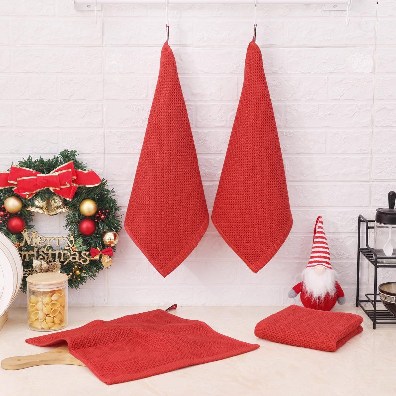 Kitinjoy 100% Cotton Kitchen Dish Cloths  6 Pack Waffle Weave Ultra Soft Absorbent Dish Towels for Drying Dishes Quick Drying Kitchen Towels Dish Rags  12 X 12 Inches  Brick Red - Image 2