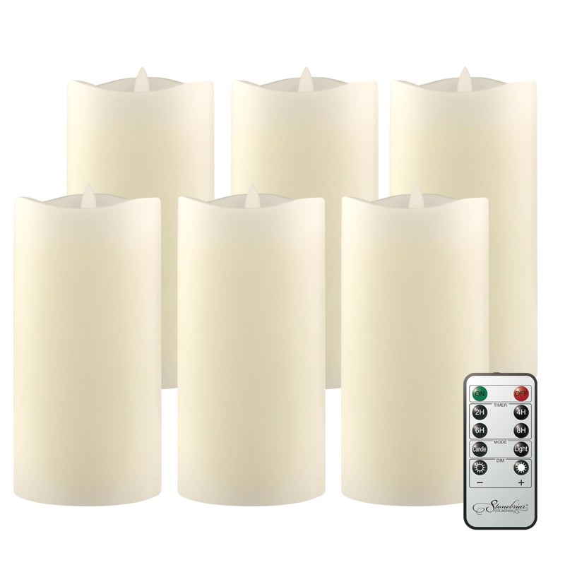 Stonebriar 6 Count Ivory Real Wax 3x6 Flameless LED Pillar Candles with Remote and Timer