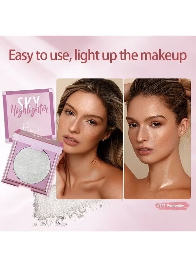 pudaier Sky Highlighter, Powder Shimmering Glitter Long Lasting Waterproof Contouring Smooth Silk Fine Natural Illuminator for Nose Eye Face Body to Brighten Skin 8G #01 - Image 3