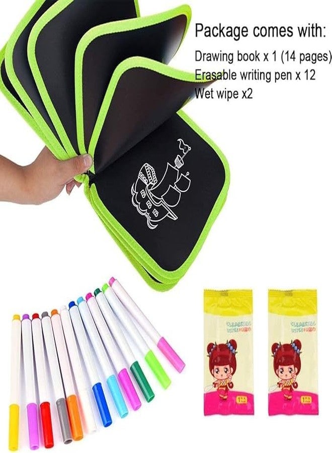 تيمسون دفتر رسم قابل لإعادة الاستخدام من تيمسون مع مناديل مبللة مجانية، و6 صفحات قابلة لإعادة الاستخدام، و3 أقلام رسم، دفتر رسم سحري قابل للمسح للأطفال (أخضر) - Image 5