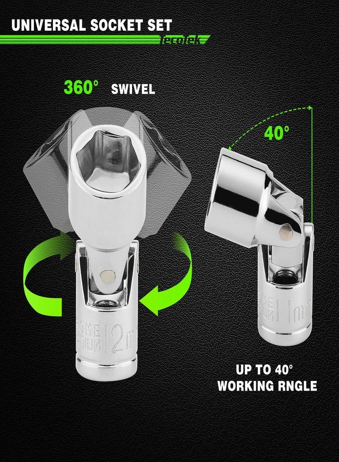 TecoTek 19-Piece 1/4-Inch Drive Universal Joint Socket Set, Swivel Socket Set, 6-Point, SAE (3/16" to 9/16") and Metric (5mm to 15mm), CR-V, Universal Flex Socket for Easier Access to Tight Spaces - Image 5