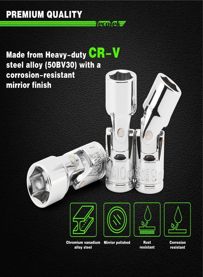 TecoTek 19-Piece 1/4-Inch Drive Universal Joint Socket Set, Swivel Socket Set, 6-Point, SAE (3/16" to 9/16") and Metric (5mm to 15mm), CR-V, Universal Flex Socket for Easier Access to Tight Spaces - Image 3