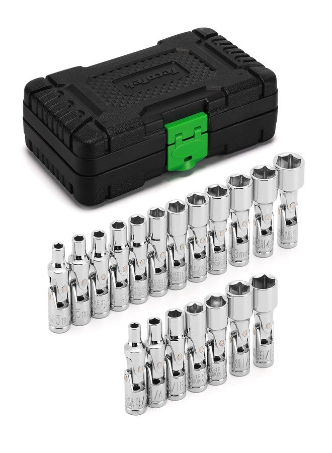 TecoTek 19-Piece 1/4-Inch Drive Universal Joint Socket Set, Swivel Socket Set, 6-Point, SAE (3/16" to 9/16") and Metric (5mm to 15mm), CR-V, Universal Flex Socket for Easier Access to Tight Spaces - Image 1